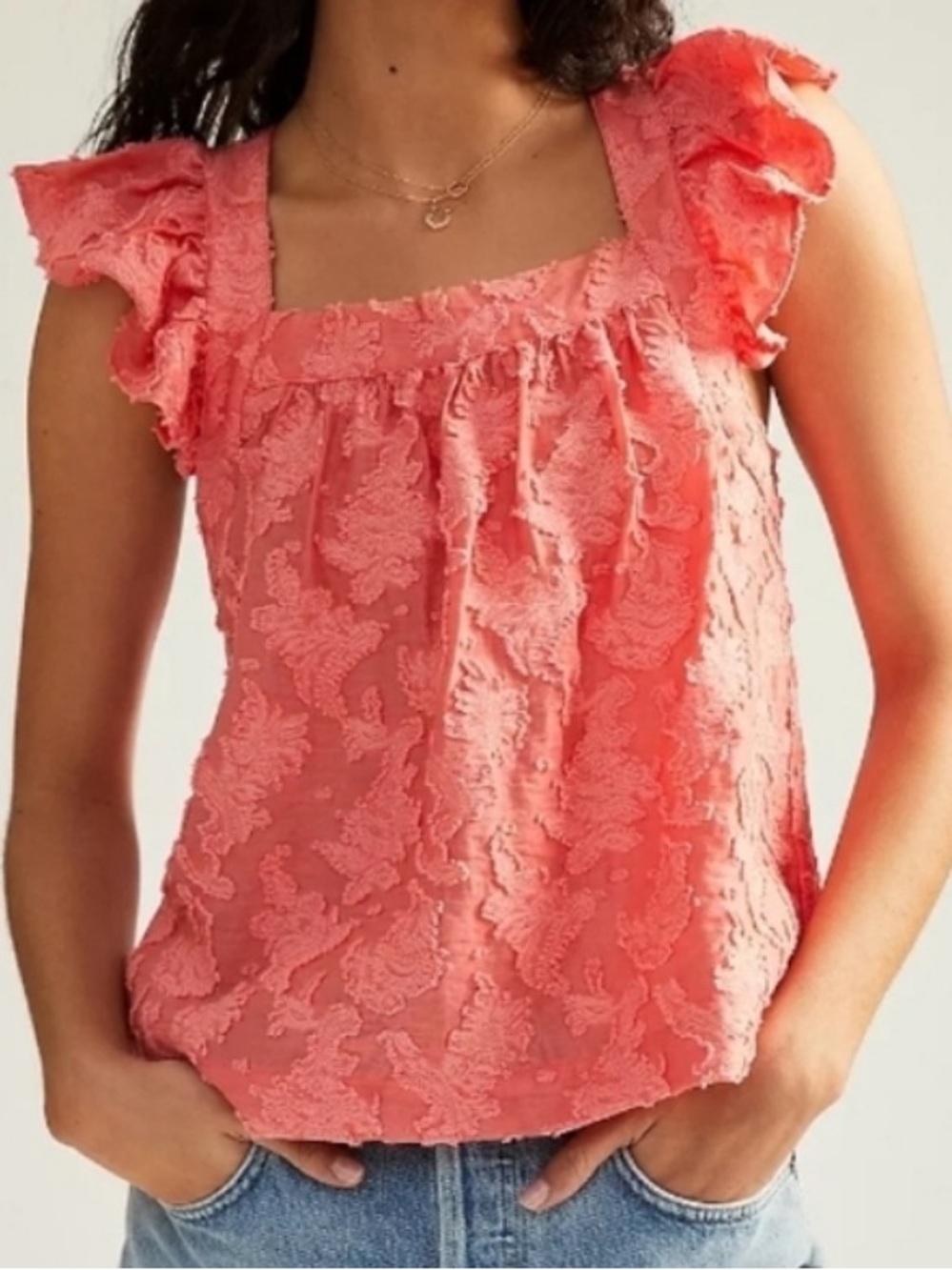 NWT Anthropologie Peach Orange Ruffled Tank Size X-Large